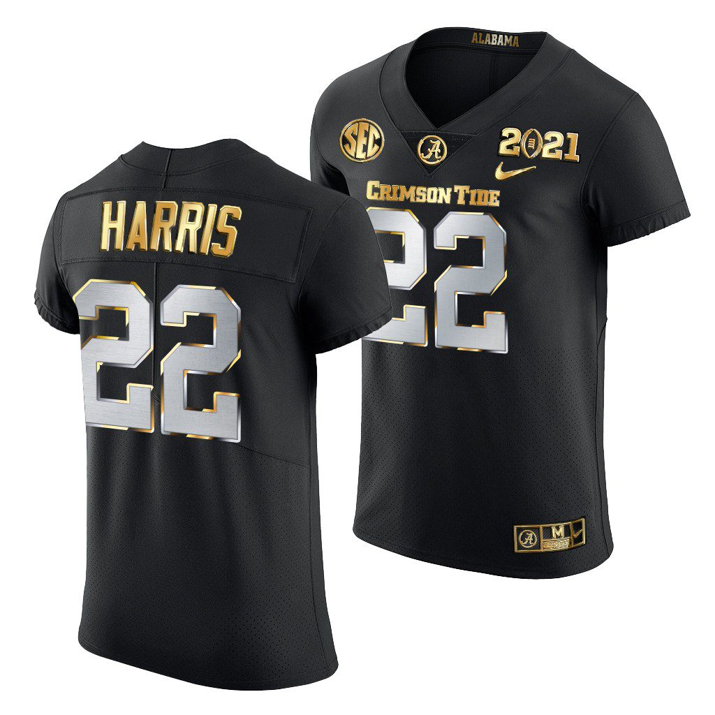 Men's Alabama Crimson Tide Najee Harris #22 Black Golden 2021 Playoff Championship NCAA College Football Jersey